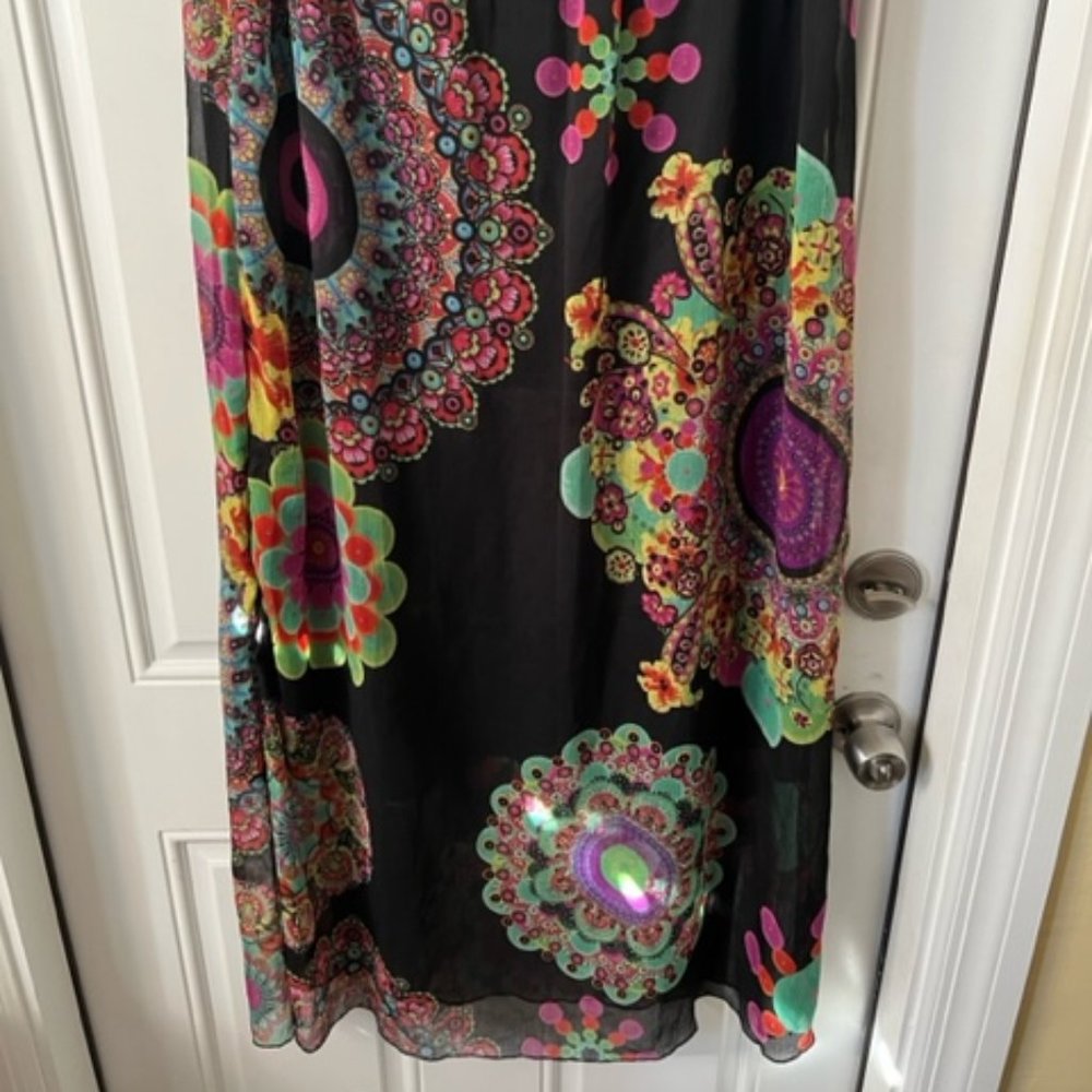 Bright Colorful Desigual Maxi Skirt Side Slit Sheer (EUR 42)(US L?)